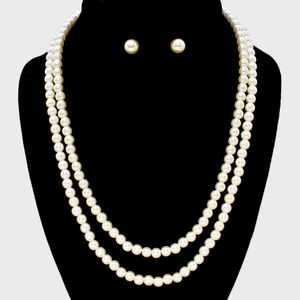 Double Strand Ivory Pearl Necklace and Earring Set